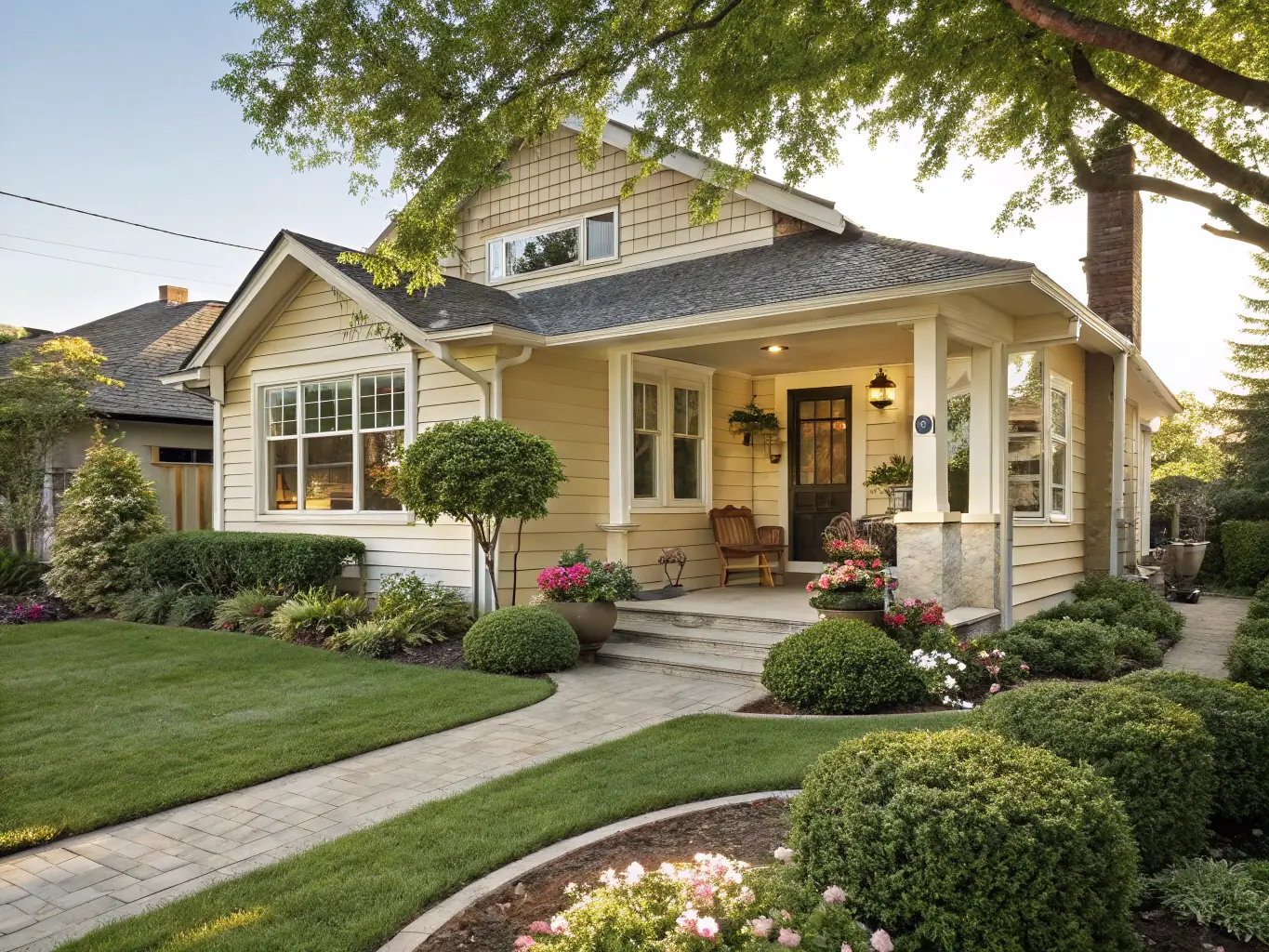 A cozy, modern home with a well-manicured lawn under a sunny sky, representing the dream of homeownership achievable with Silver Creek Credit Union's home loans.